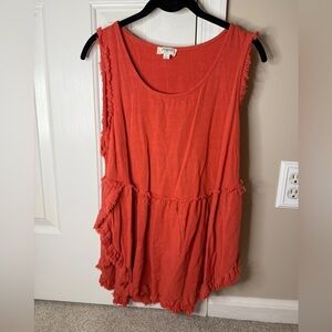 Umgee Vibrant Orange Frayed Hem Tank Top